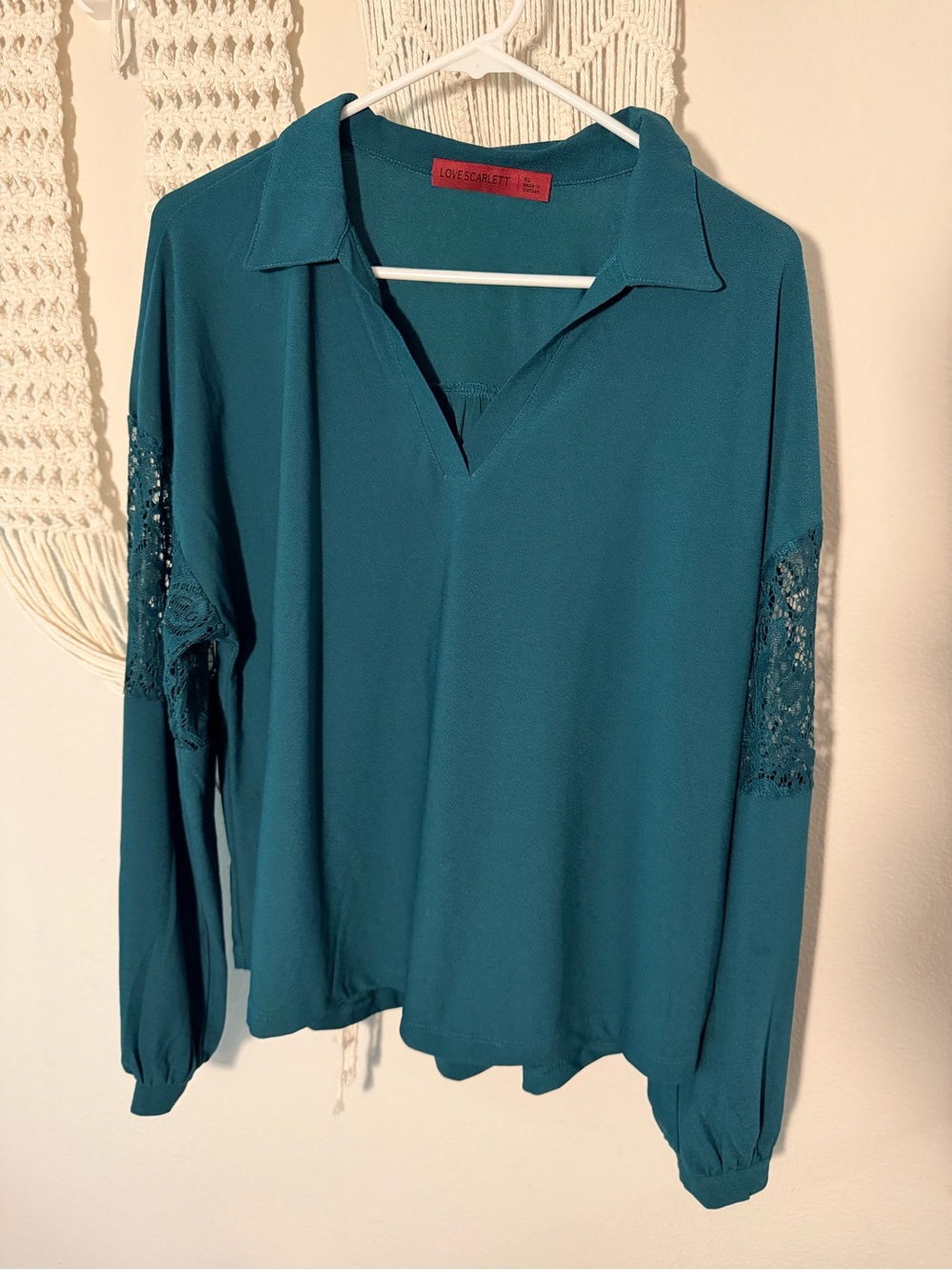 Scarlett Teal Long-Sleeve V-Neck Collared Blouse
